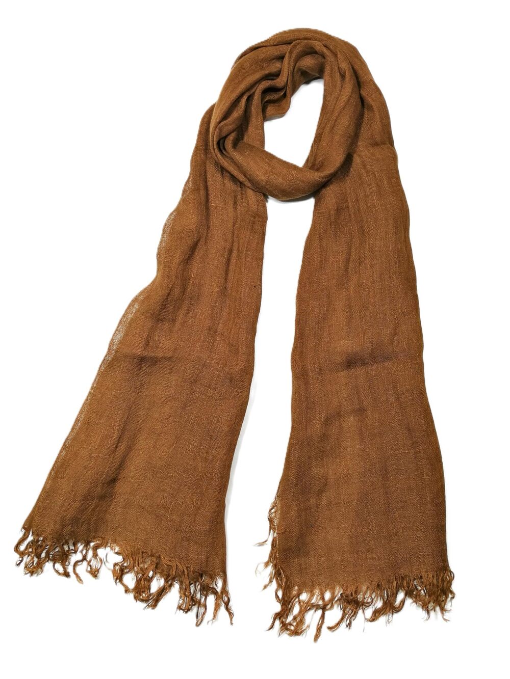 7074 Unisex 100% Linen Scarves and 71"x22" FrayedEdges-Brown